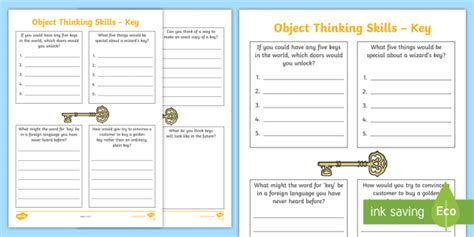 Object Thinking Skills Key Worksheet Worksheet