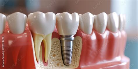 3D Render Of A Dental Implant In Jaw Background With Copy Space