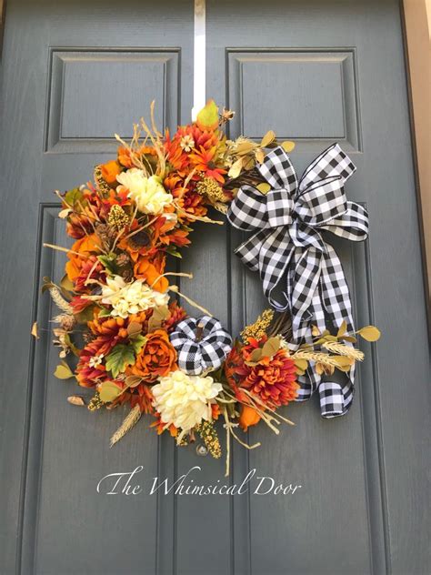 Buffalo Check Fall Wreath Fall Wreaths For Doors Fall Wreath Etsy