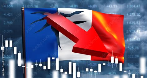 France Economic Crisis French Flag With Graphic Down Financial Crisis