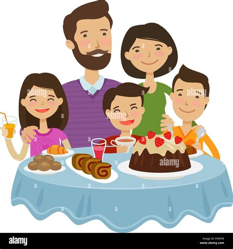 Familia Feliz celebrando Concepto de vacaciones Ilustración vectorial