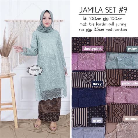 Jual Ready Jumbo Raya Tule Pearl Tunic Brokat Tule Murah Set Kebaya