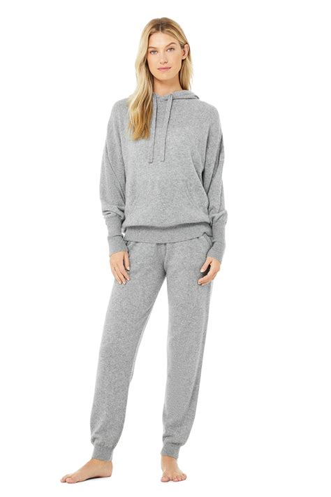 Cashmere Jet Set Hoodie And High Waist Pant Set Cashmere Sweater Sets Cashmere Loungewear