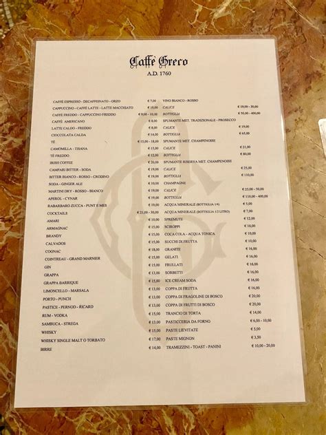 Menu Da Antico Caff Greco Caff Bar Roma Via Dei Condotti