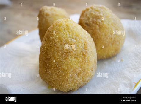 Street Food Fried Sicilian Rice Balls Or Arancini Stock Photo Alamy