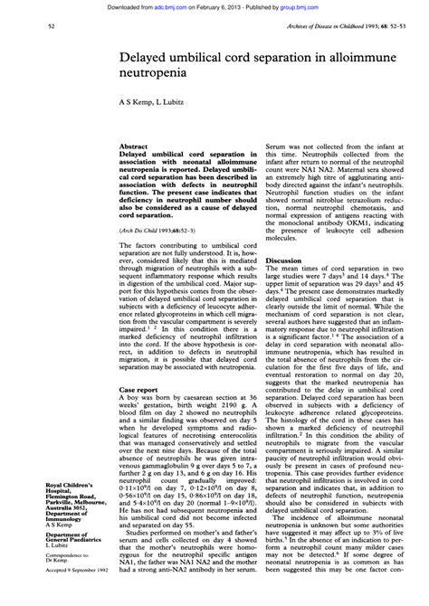 Pdf Delayed Umbilical Cord Separation In Alloimmune Neutropenia