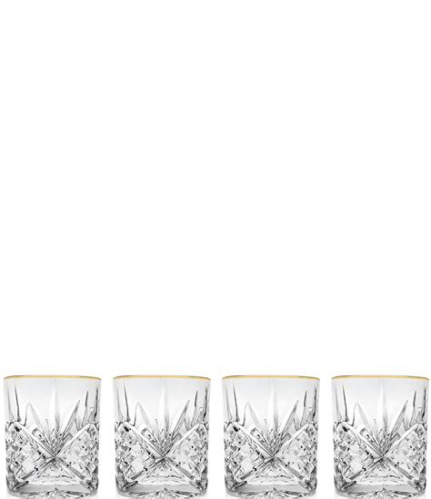 Godinger Dublin 4 Piece Gold Rimmed Handcrafted Crystal Double Old Fashioned Glass Set Brazos Mall