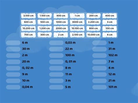 konversikan satuan centi meter ke meter - Match up