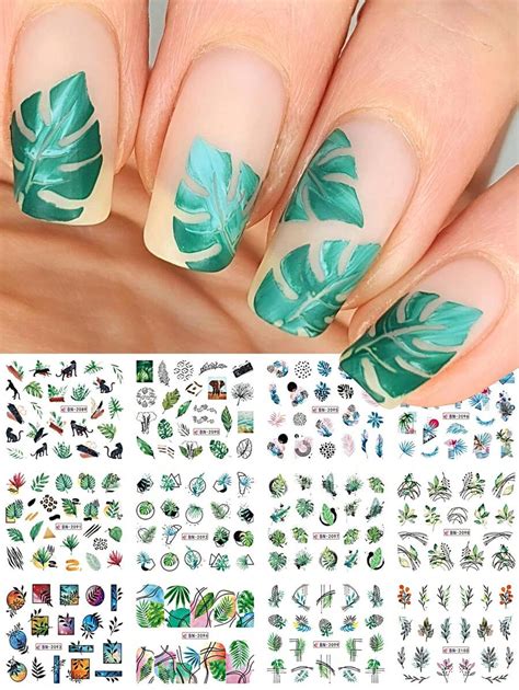 Calcomanías para uñas de 12 paquetes de selva tropical diseño de