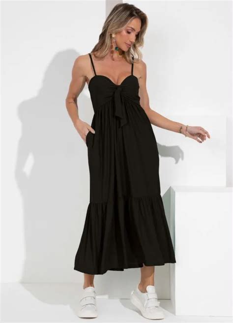 Vestido Soltinho Preto Babado Quintess