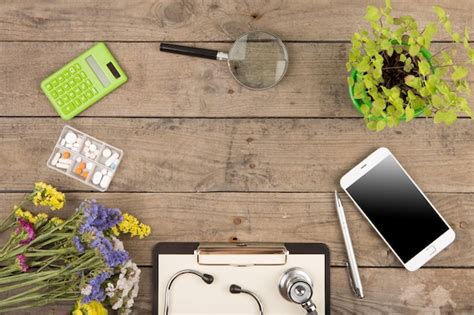 Premium Photo Workplace Of A Doctor Stethoscope Clipboard Pills