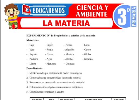 La Materia Para Tercero De Primaria Fichas Gratis 📚