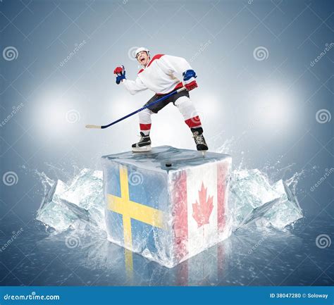 Final Game Sweden Vs Canada. Hockey Player on Ice Cube Stock Photo ...