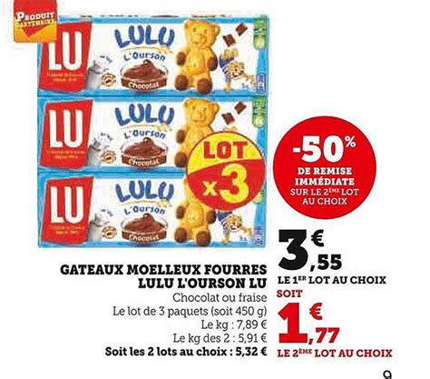 Promo Gâteaux Moelleux Fourrés Lulu L ourson Lu chez U Express