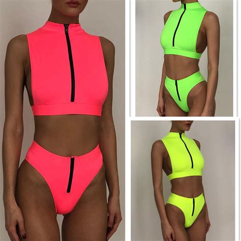 New Swimsuit Fluorescent Swimsuit Solid Bikini CJdropshipping