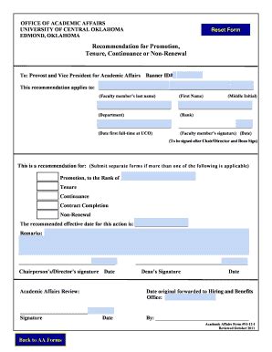 Recommendation For Promotion Tenure Continuance Or Non Form Fill