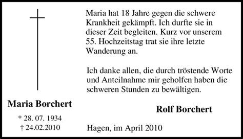 Traueranzeigen Von Maria Borchert Trauer In NRW De