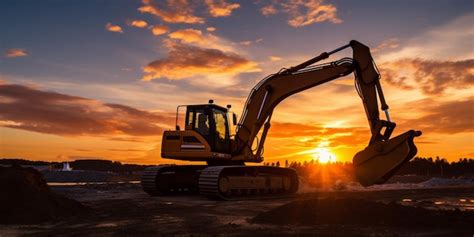 Premium Photo Orange Excavator Digging The Ground Generative AI