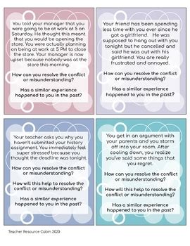 Conflict Resolution Task Cards Problem Solving Activity Gr