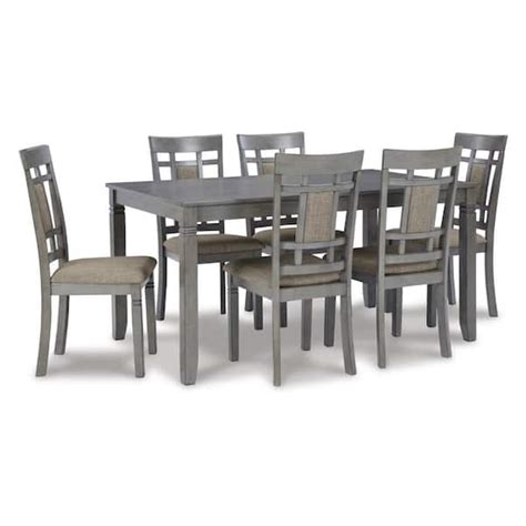 Benjara 7 Piece Rectangle Gray Wood Top Dining Table Set Seats 6