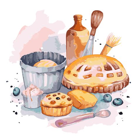 Watercolor Baking Vector Sticker Clipart Watercolor Illustrations Of