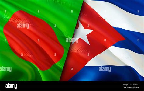 Bangladesh And Cuba Flags 3D Waving Flag Design Bangladesh Cuba Flag