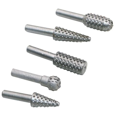 5pcs Woodworking Rotary Burr Set Wood Carving File Rasp Drill Bit 1 4