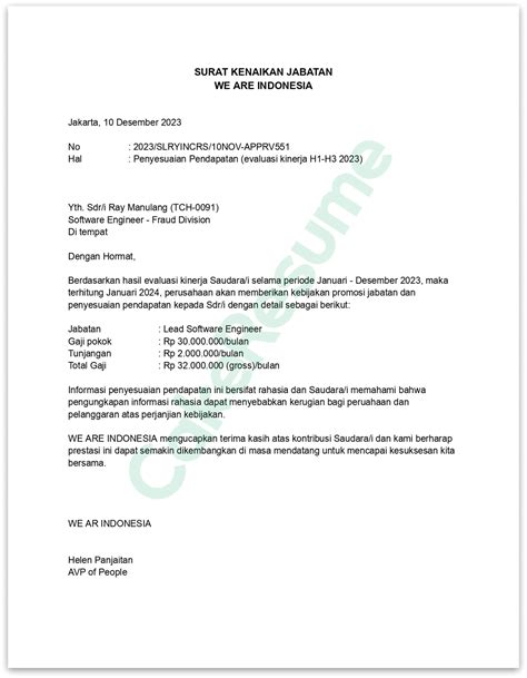 Contoh Surat Kenaikan Gaji Karyawan Pada Perusahaan Cakeresume