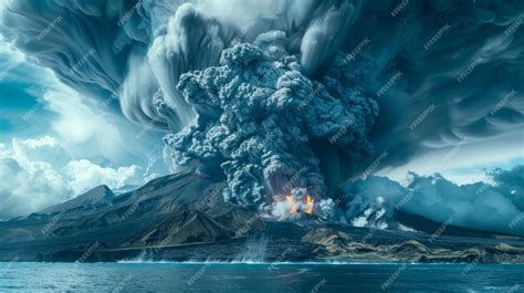 Premium Photo Volcanic Eruption With A Backdrop Of A Stormy Sky Natures Fury Unleashed