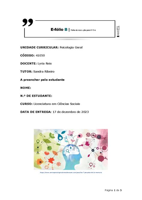 Efolio B Psicologia Nota 3 2 UNIDADE CURRICULAR Psicologia Geral