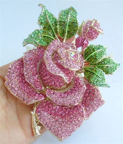 Gorgeous 5 32 Pink Austrian Crystal Rose Flower Brooch Pin Pendant