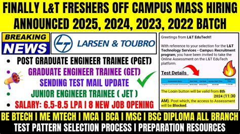 FINALLY L T MASS HIRING ANNOUNCED OFF CAMPUS DRIVE FOR 2025 2024