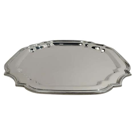 Antique Sterling Silver Salver Tray With Georgian Piecrust Rim For Sale