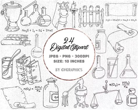 24 Hand Drawn Old Chemistry Books Jars Flasks And Formulas Digital