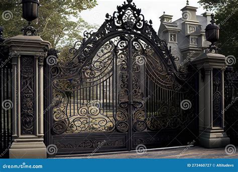 Stately And Grand Iron Mansion Gates With Intricate Detailing That