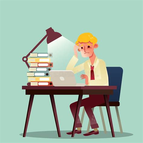 Hard Working Business Man with Pile of Work on Desk Stock Vector ...