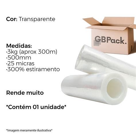 Filme Strech Manual Padrão 300m Profissional Sem Tubete GBPack