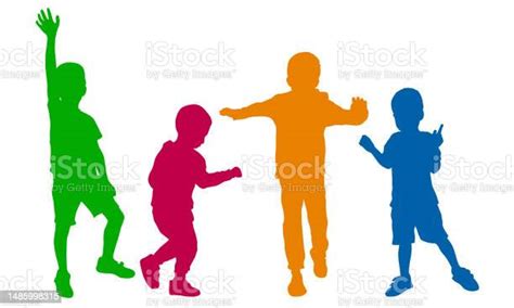 Happy Active Children Silhouettes Stock Illustration Download Image