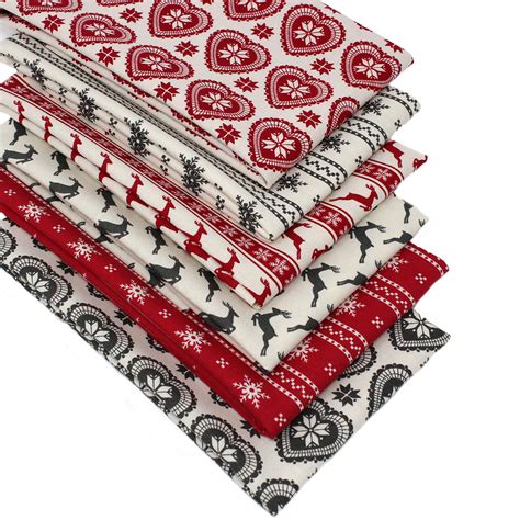 6 Fat Quarters Bundle Scandi Christmas Red And Grey