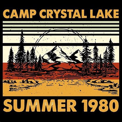 The Camp Crystal Lake Logo Is Shown In Orange And Yellow With Trees On It