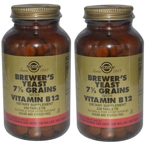 Solgar Brewer S Yeast 7 1 2 Grains With Vitamin B12 250 Tablets 2 Packs