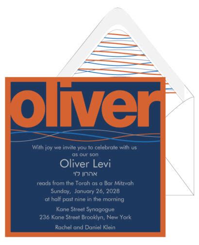 Modern Bold Block Navy And Orange Evite Paperless Bar Mitzvah