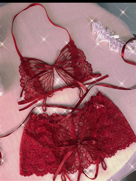 Jual Bra Set Wanita Renda Kupu Kupu Hot Bikini Set Transparan Open