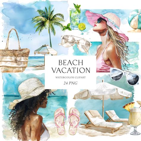 Summer Vacation Clipart Tropical Beach Clipart Summer Fashion Clipart Exotic Beach Holiday