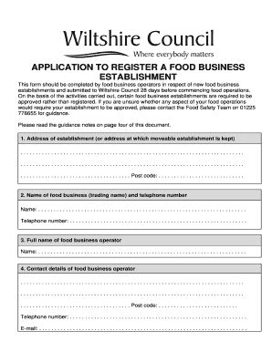 Fillable Online Wiltshire Gov Application To Register A Food Business