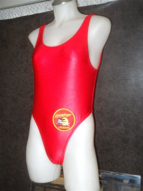 Baywatch Style Swimsuit With Baywatch Logh In Red Wet Look