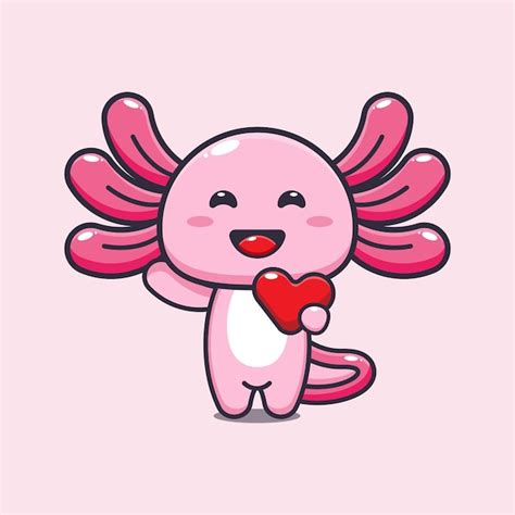 Schattige Axolotl Mascotte Stripfiguur Illustratie In Valentijnsdag