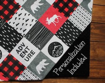 Buffalo Plaid Bear Moose Personalized Minky Baby Blanket Etsy