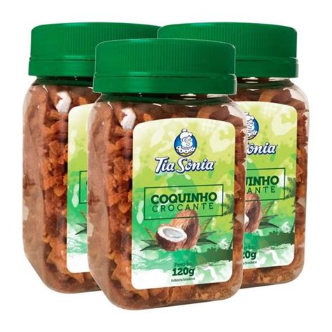 Kit 3 Coquinho Crocante Coco e Rapadura Pote 360gr Tia Sônia Canjica