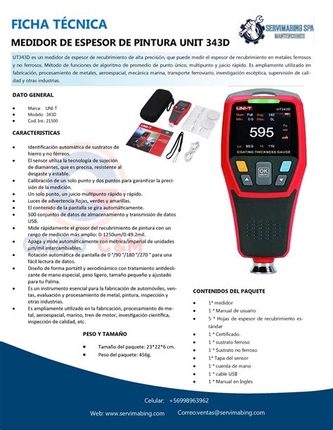 Ficha Tecnica Medidor De Espesor De Pintura Uni T Ut D Ficha